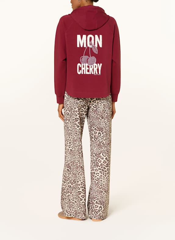 MARC CAIN Hoodie met sierstenen DONKERROOD / WIT