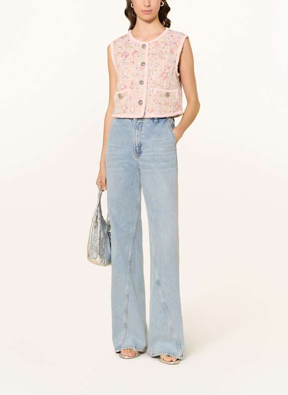 MRS & HUGS Tvídová vesta s flitry a třpytivou přízí RŮŽOVÁ