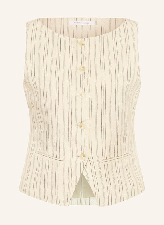 SAMSØE  SAMSØE Blejzrová vesta SALOVES ze lnu REŽNÁ / TMAVĚ HNĚDÁ / ŠEDÁ