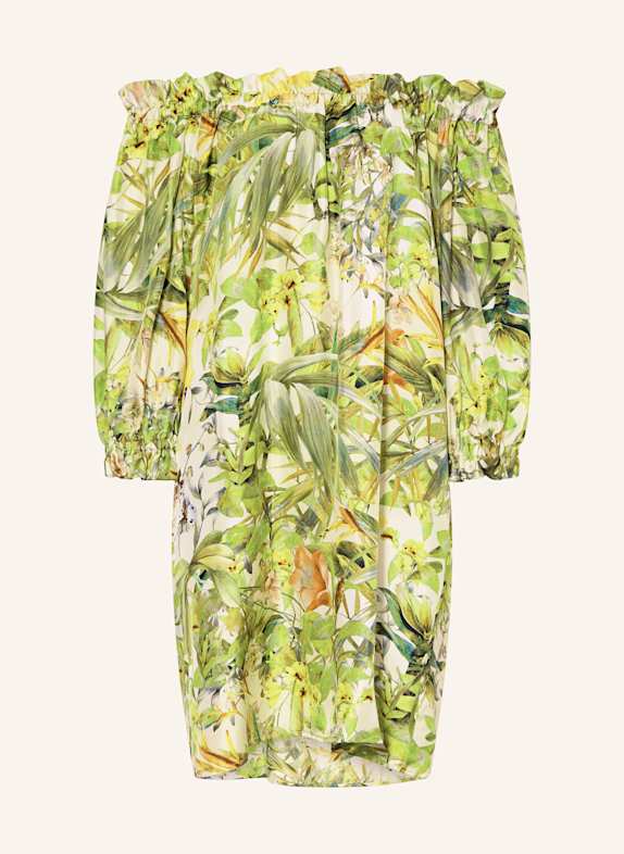 ANNA's Sukienka z jedwabiu z falbankami ZIELONY / ŻÓŁTY / ECRU