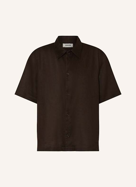 DRYKORN Kurzarm-Hemd MERYN Comfort Fit aus Leinen DUNKELBRAUN