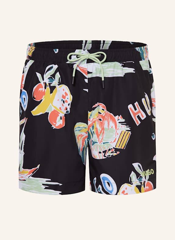 HUGO Badeshorts CALALA SCHWARZ/ HELLGRÜN/ ORANGE