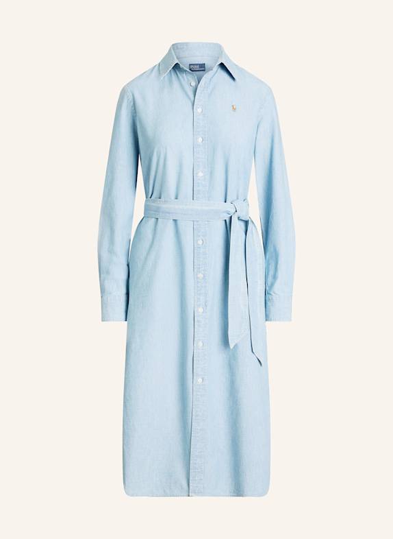 POLO RALPH LAUREN Hemdblusenkleid in Jeansoptik HELLBLAU