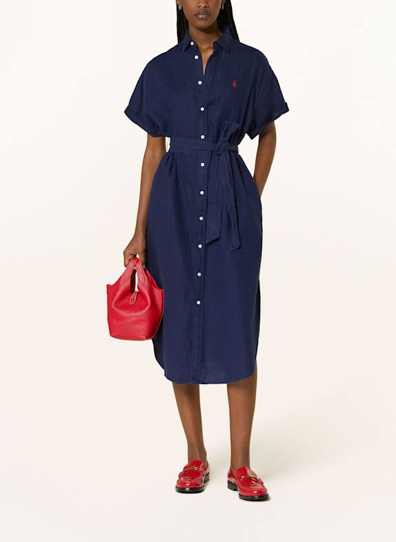 POLO RALPH LAUREN Hemdblusenkleid aus Leinen DUNKELBLAU
