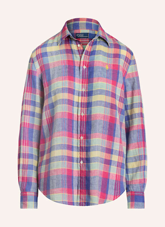 POLO RALPH LAUREN Shirt blouse made of linen PINK/ BLUE/ ECRU