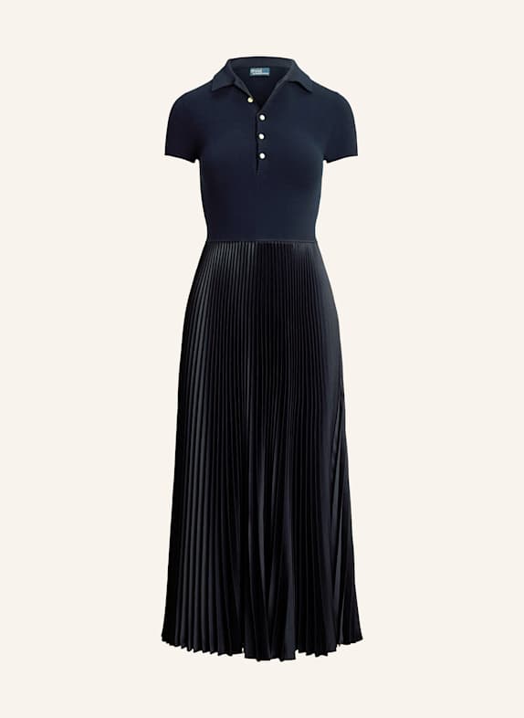 POLO RALPH LAUREN Polokleid im Materialmix mit Plissees DUNKELBLAU