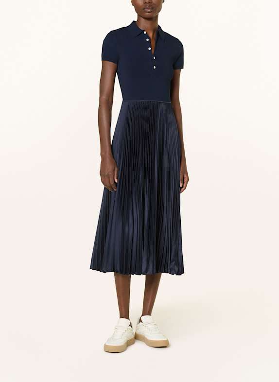 POLO RALPH LAUREN Polokleid im Materialmix mit Plissees DUNKELBLAU