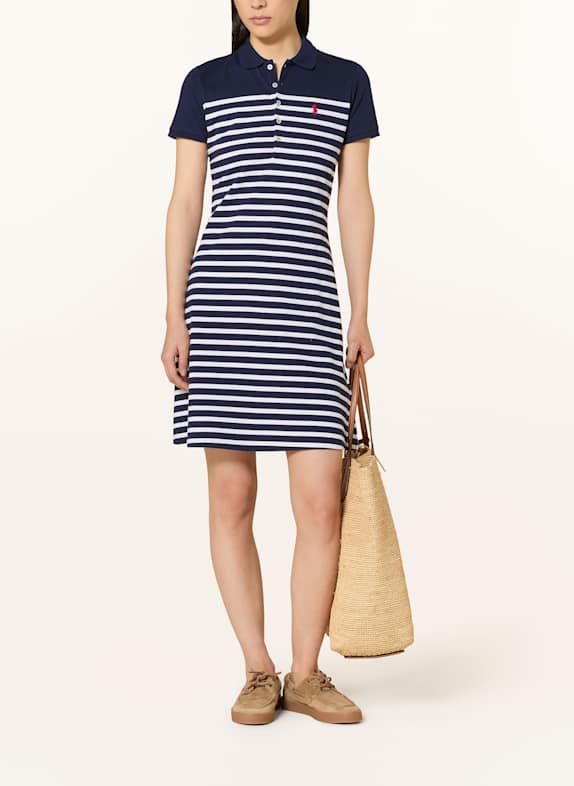 POLO RALPH LAUREN Piqué-Kleid DUNKELBLAU/ WEISS
