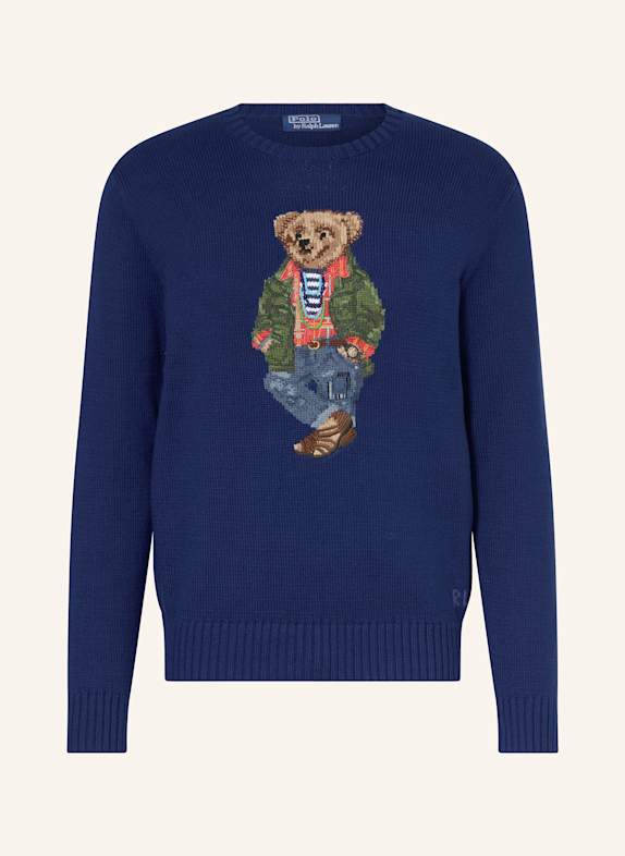 POLO RALPH LAUREN Sweater with decorative beads DARK BLUE/ GREEN/ BROWN