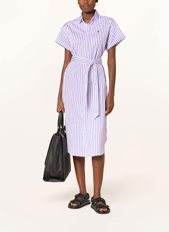 POLO RALPH LAUREN Hemdblusenkleid LILA/ WEISS