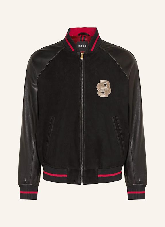 BOSS Lederblouson MENIT SCHWARZ/ ROT/ BEIGE