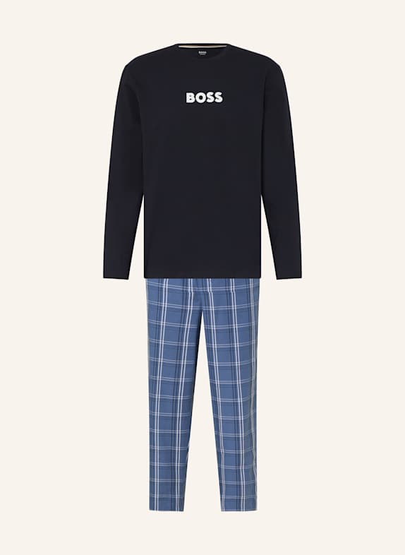 BOSS Schlafanzug EASY LONG SET DUNKELBLAU