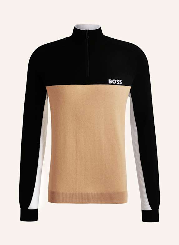 BOSS Sweter typu troyer HYDRO-X CZARNY/ BIAŁY/ CAMELOWY