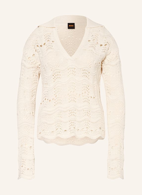 BOSS FYDER sweater with 3/4 sleeves CREAM