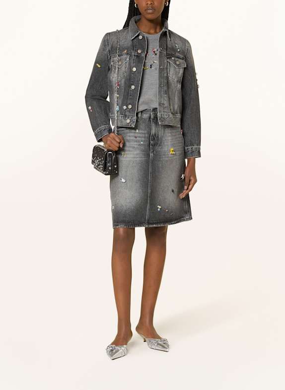 MARC JACOBS Krótka kurtka jeansowa z ozdobnymi kamykami 011 BLEACHED BLACK