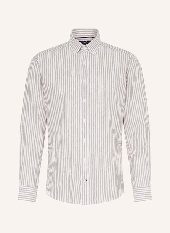 STROKESMAN'S Shirt regular fit with linen ECRU/ KHAKI