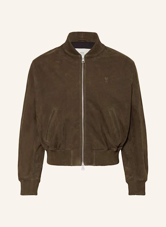 AMI PARIS Skórzany bluzon KHAKI