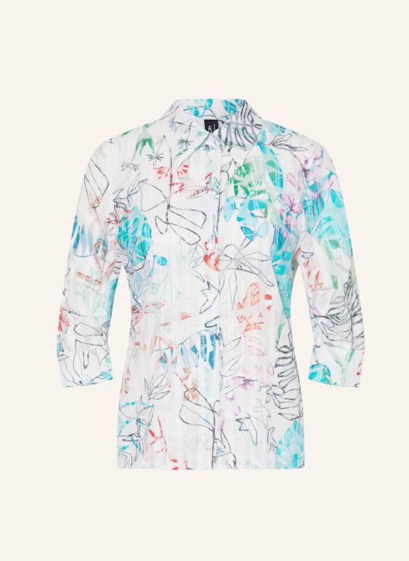 MARC CAIN Shirt blouse with 3/4 sleeves TURQUOISE/ WHITE/ RED