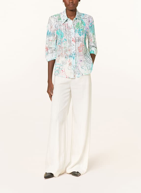 MARC CAIN Hemdbluse mit 3/4-Arm TÜRKIS / WEISS / ROT