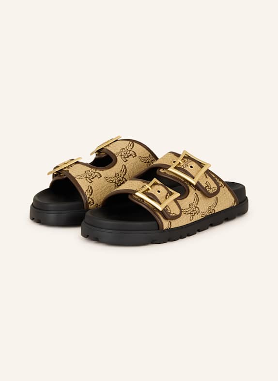 MCM Slides CREAM/ DARK BROWN