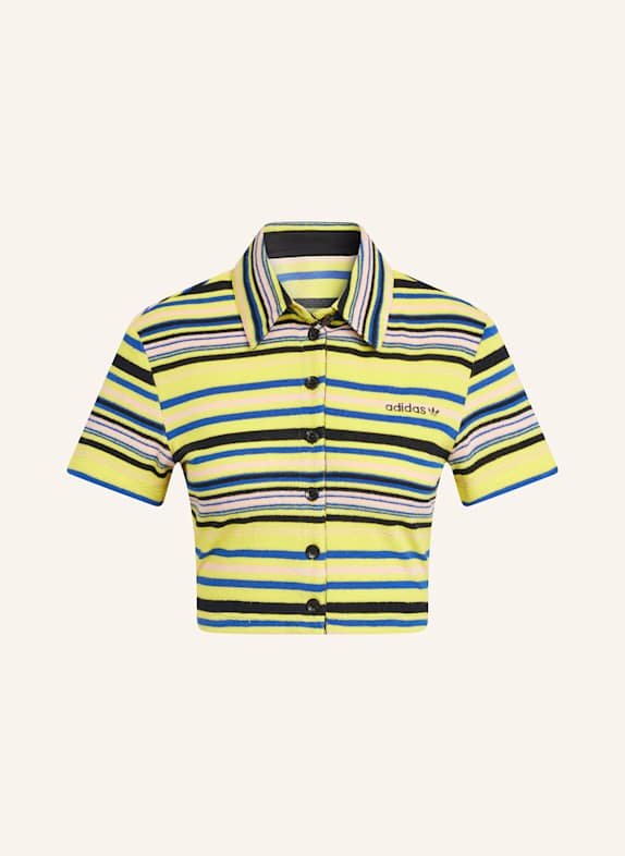 adidas Originals STRIPED TOWEL BUTTON UP cropped polo shirt in terry cloth YELLOW/ BLUE/ BLACK