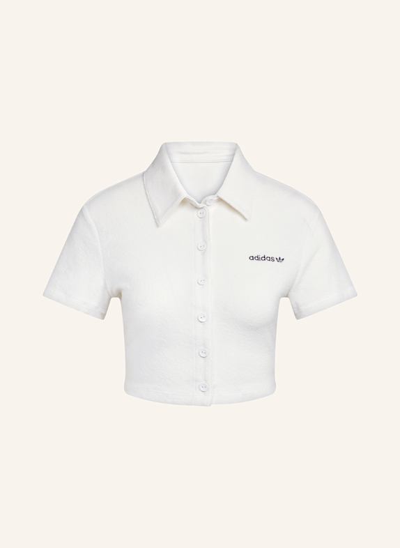 adidas Originals STRIPED TOWEL BUTTON UP cropped polo shirt in terry cloth WHITE