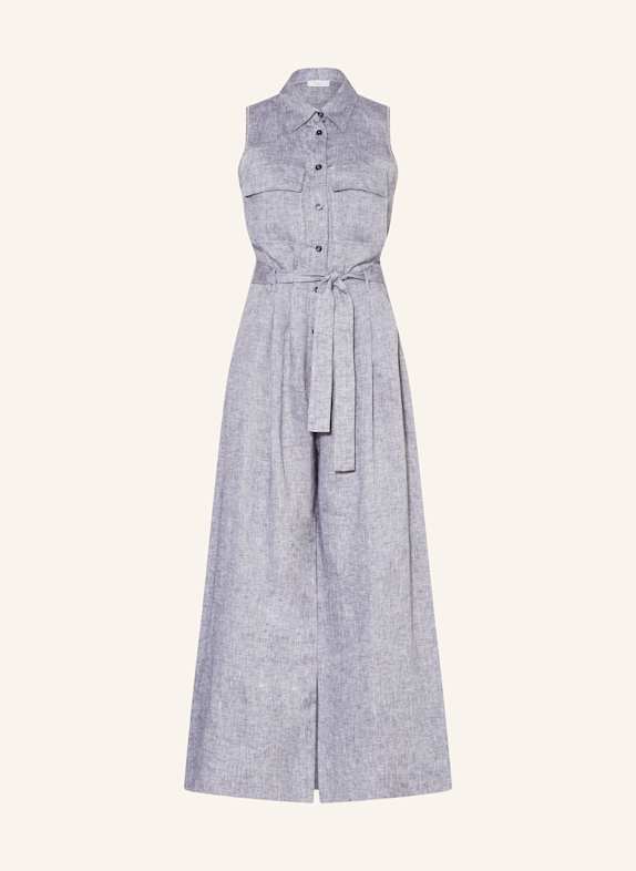 PESERICO Linen jumpsuit with decorative beads BLUE GRAY