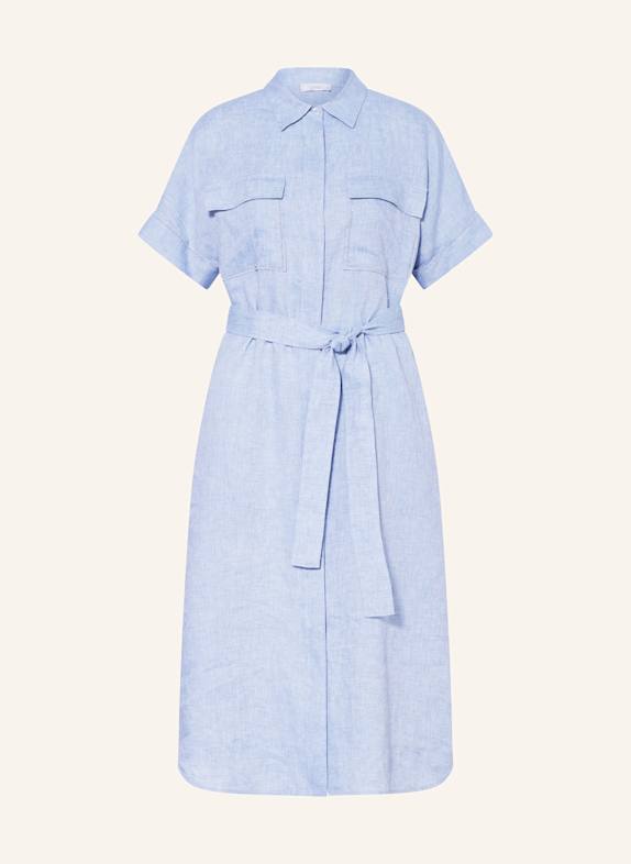 PESERICO Hemdblusenkleid aus Leinen mit Schmuckperlen HELLBLAU