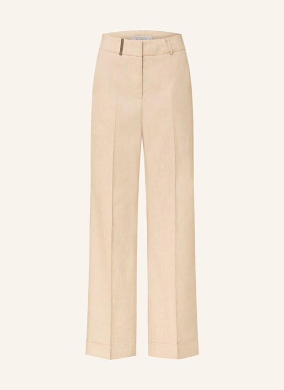 PESERICO Wide leg trousers with linen BEIGE