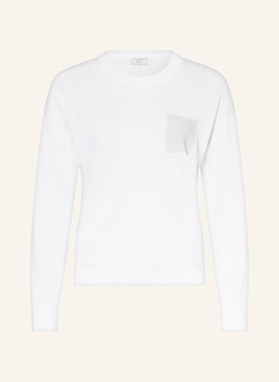PESERICO Sweater with linen and decorative beads WHITE