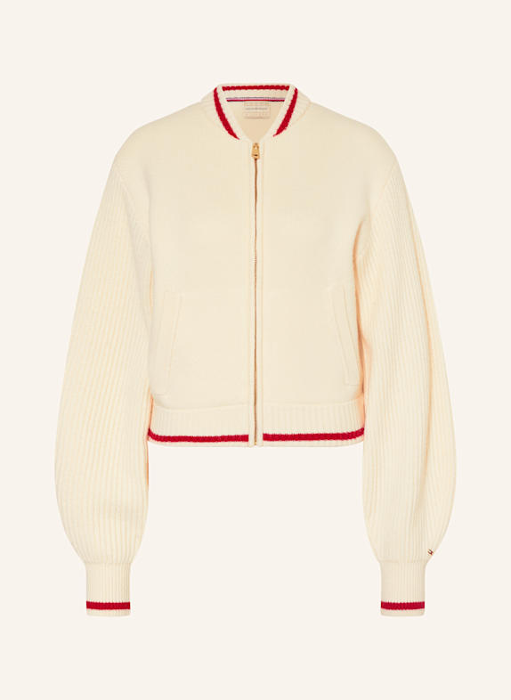 TOMMY HILFIGER Strickjacke CREME/ ROT