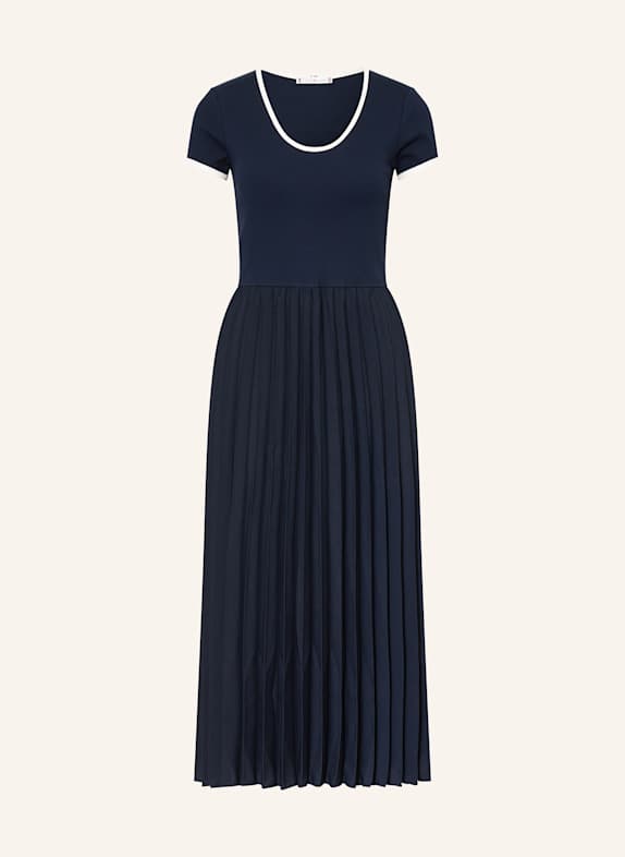 TOMMY HILFIGER Kleid im Materialmix mit Plissees DUNKELBLAU/ WEISS