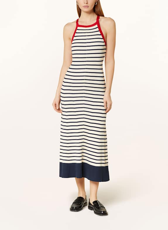 TOMMY HILFIGER Strickkleid CREME / DUNKELBLAU / ROT