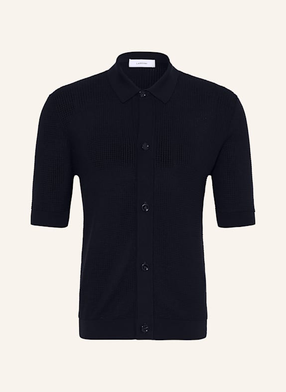 LARDINI Strickhemd Slim Fit DUNKELBLAU