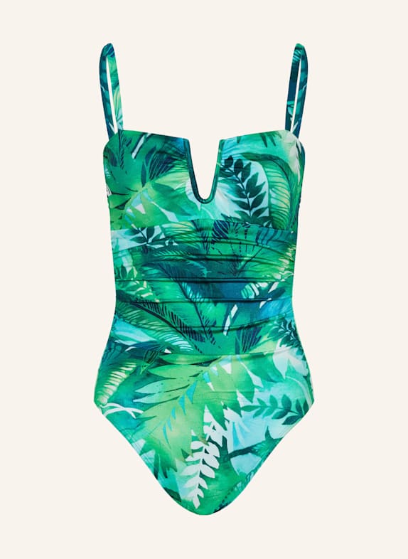 LAUREN RALPH LAUREN Bandeau-Badeanzug CARTAGO PALMS GRÜN/ HELLBLAU/ DUNKELGRÜN