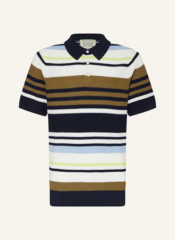 SCOTCH & SODA Strick-Poloshirt DUNKELBLAU/ WEISS/ DUNKELBRAUN