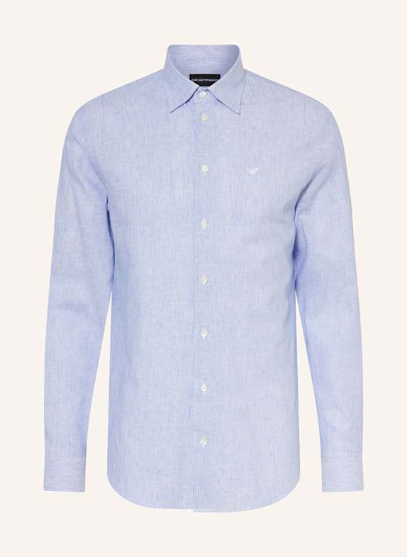 EMPORIO ARMANI Hemd Slim Fit mit Leinen WEISS/ BLAU