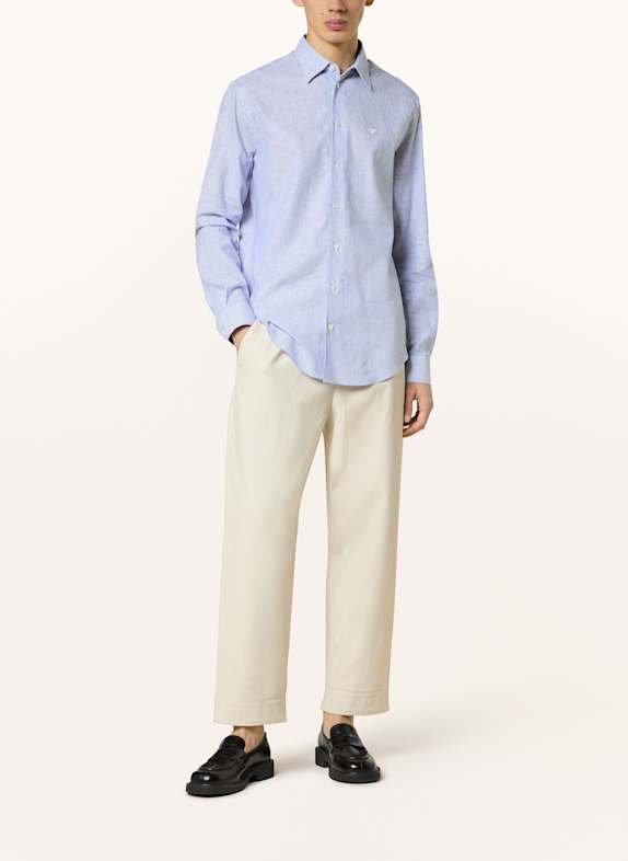 EMPORIO ARMANI Slim fit skjorte med linned HVID / BLÅ