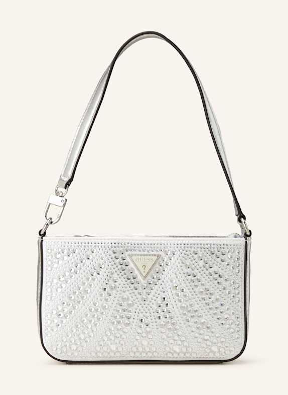 GUESS Handtasche BEAUVOIR MINI mit Schmucksteinen SILBER/ WEISS