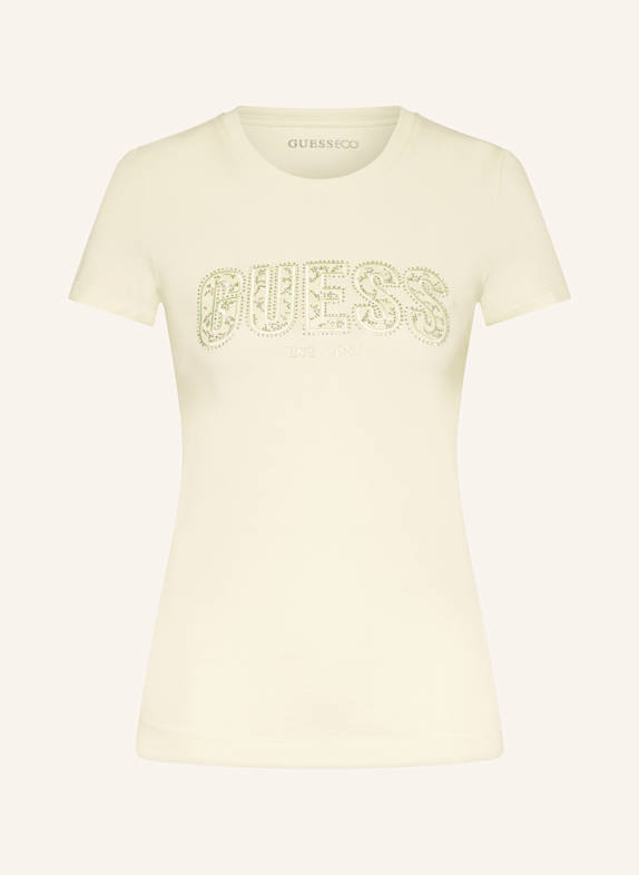 GUESS T-Shirt mit Schmucksteinen HELLGELB