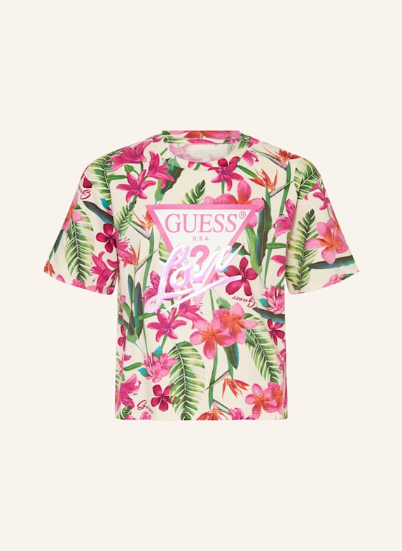 GUESS T-Shirt ECRU/ PINK/ GRÜN