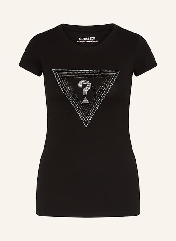 GUESS T-Shirt mit Schmucksteinen SCHWARZ