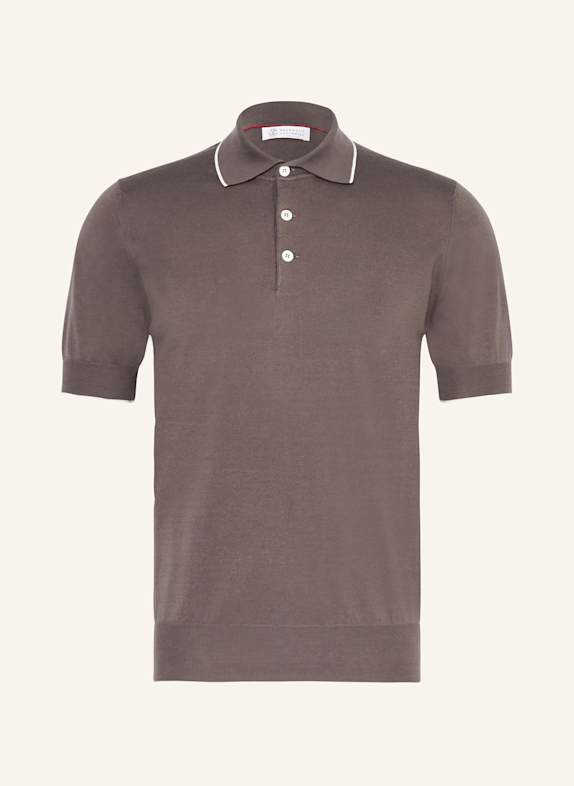 BRUNELLO CUCINELLI Strick-Poloshirt BRAUN