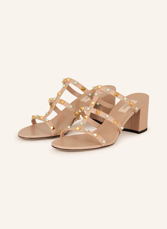 VALENTINO GARAVANI Mules ROCKSTUD mit Nieten und Schmucksteinen NUDE
