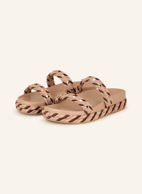 VALENTINO GARAVANI Pantoletten ROCKSTUD mit Nieten und Glitzergarn NUDE/ ROSÉ/ BEIGE