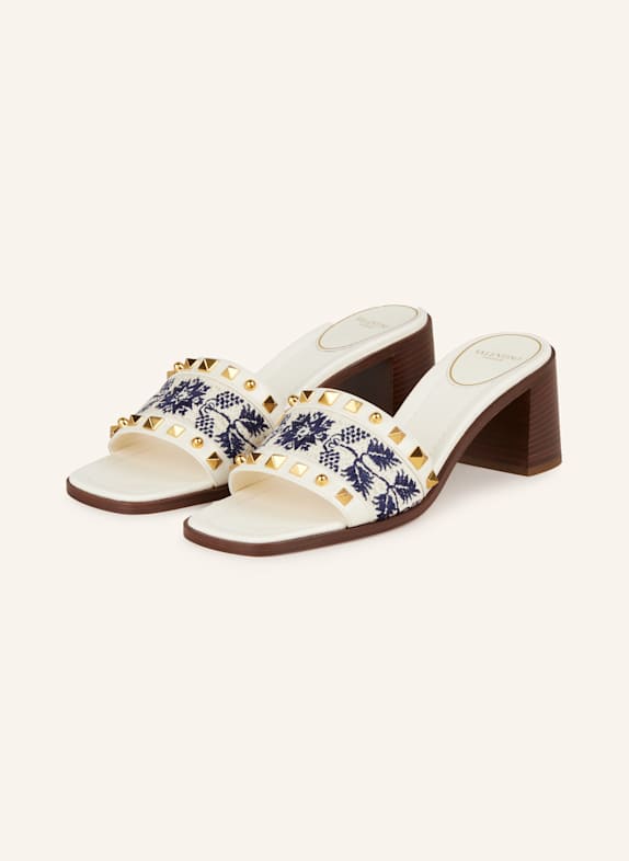 VALENTINO GARAVANI Mules mit Nieten WEISS/ BEIGE/ DUNKELBLAU