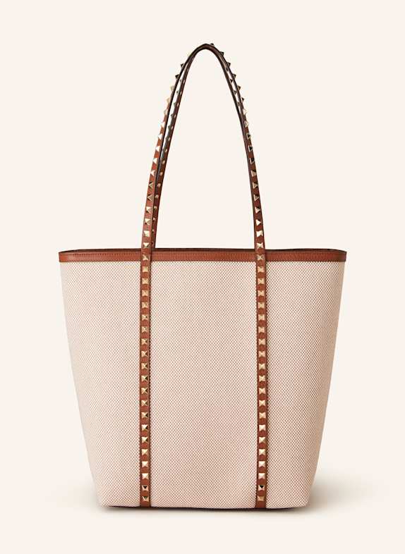 VALENTINO GARAVANI Shopper ROCKSTUD mit Pouch und Nieten CREME/ BRAUN