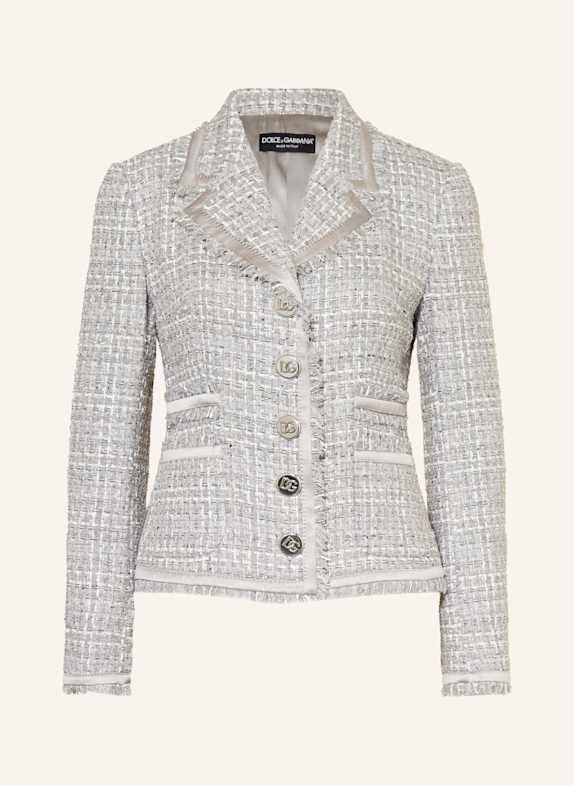 DOLCE & GABBANA Bouclé-Blazer mit Glitzergarn WEISS/ HELLGRAU/ SILBER