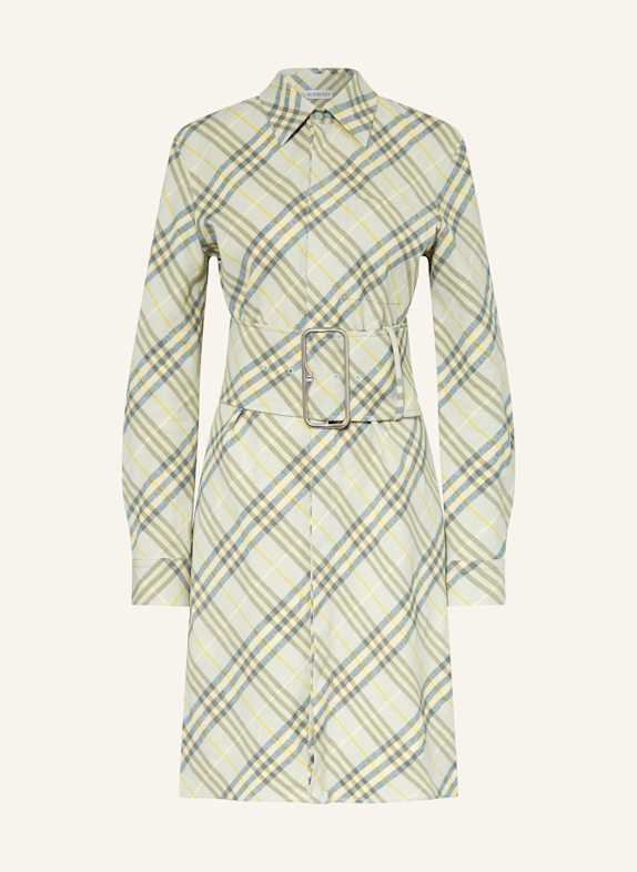 BURBERRY Hemdblusenkleid aus Leinen HELLBLAU/ HELLGRÜN/ GELB