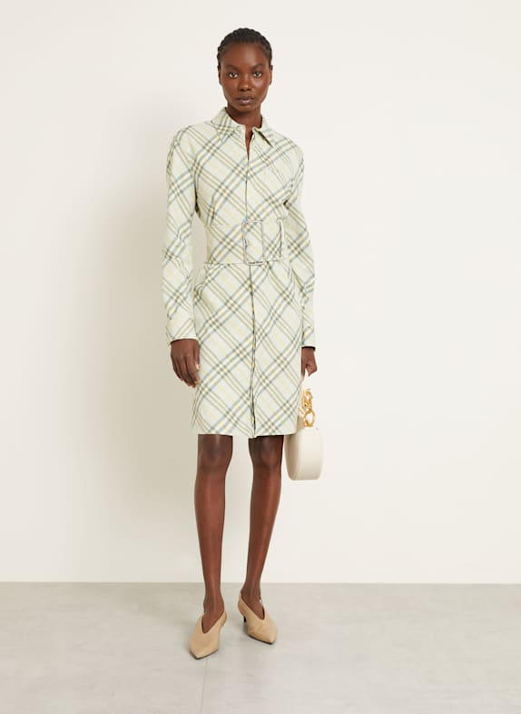 BURBERRY Hemdblusenkleid aus Leinen HELLBLAU / HELLGRÜN / GELB